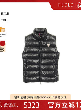 中古Moncler盟可睐女A级95新down vest羽绒背心尼龙外套黑色