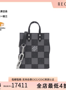 中古LV路易威登通用A级95新Sac Plat XS小牛皮琴谱包棋盘格斜挎包