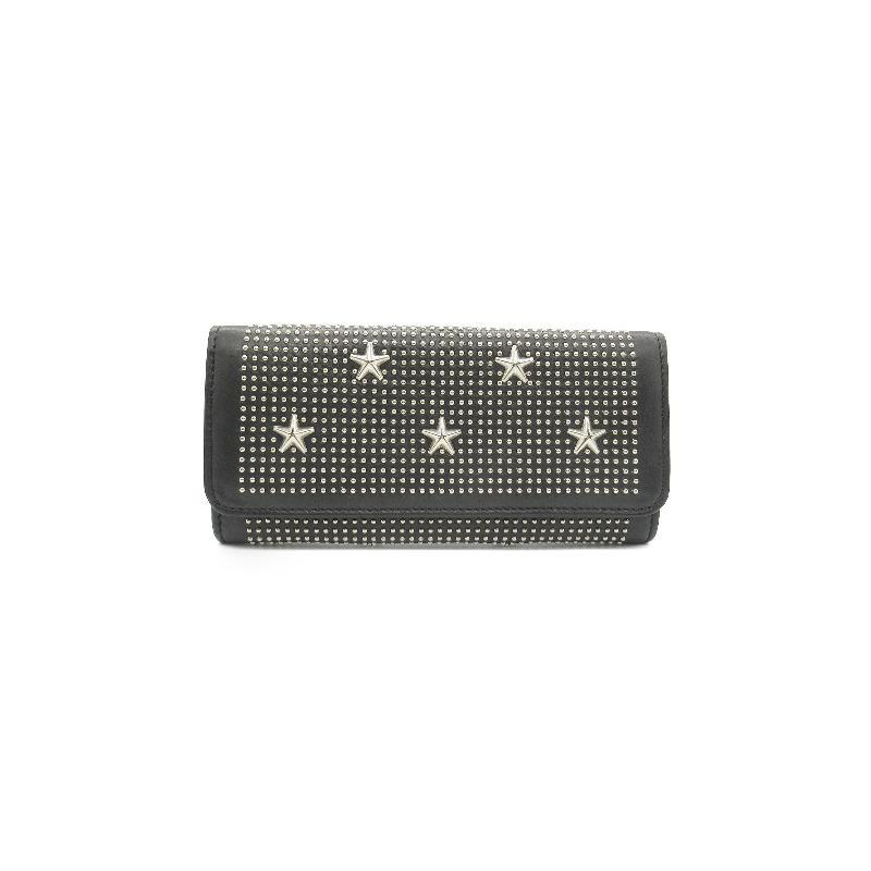 中古Jimmy Choo吉米周女A级95新long wallet长钱包牛皮长钱包黑色