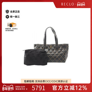 中古Chanel香奈儿女包C级85新wild stitch牛皮托特包黑色正品休闲