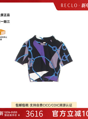 中古Hermes爱马仕女A级95新cut sew针织布棉上衣黑色