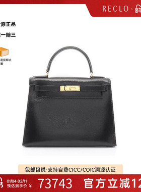 中古Hermes爱马仕女包A级95新Kelly28凯利28牛皮手提包黑色正品