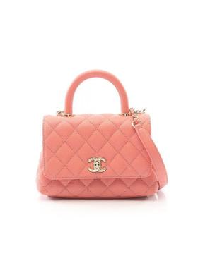 中古Chanel香奈儿女包A级95新Coco Handle牛皮斜挎包粉色