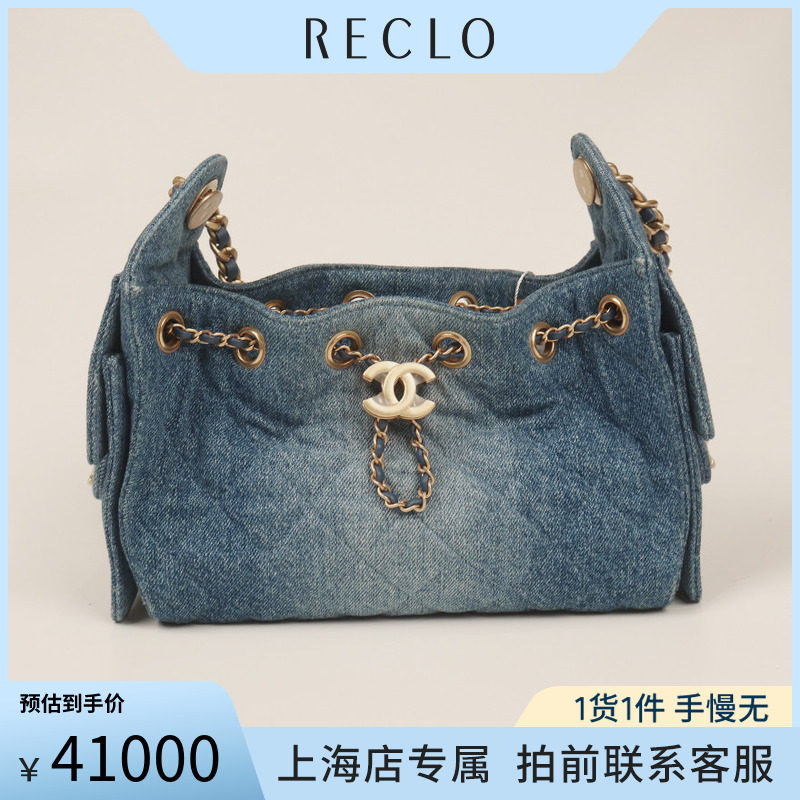 中古二奢「9.0新」CHANEL(香奈儿)25手袋蓝色水洗丹宁迷你单肩包