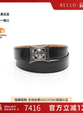中古Hermes爱马仕男A级95新belt腰带牛皮腰带黑色复古经典RECLO