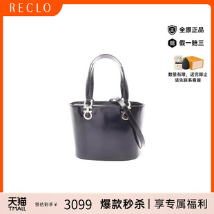 中古Ferragamo菲拉格慕女包B级9新Gancini博物館牛皮手提包黑色