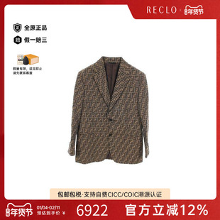 中古Fendi芬迪男A级95新tailored jacket修身夹克帆布外套棕色