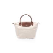 中古Longchamp珑骧女包S级99新Handle Bag手提袋帆布托特包浅褐色