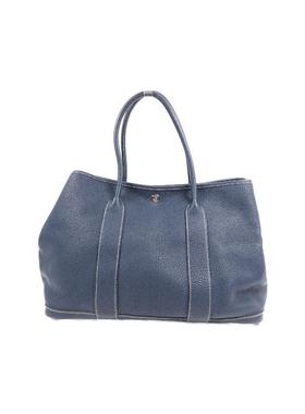 中古Hermes爱马仕女包B级9新GardenParty PM花园包牛皮手提包蓝色