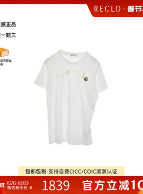 中古Moncler盟可睐女A级95新T-shirtT恤棉上衣白色高级感RECLO