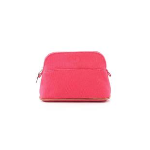 中古Hermes爱马仕女包A级95新Pouch女用小袋帆布化妆包粉色