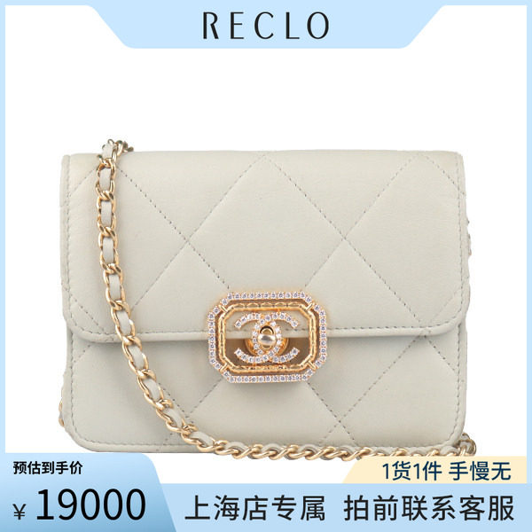 中古香奈儿链条淡灰色小牛皮包包