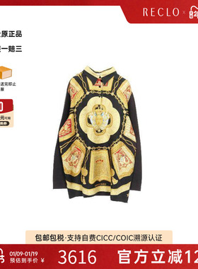 中古Hermes爱马仕女A级95新tops上衣丝绸上衣黑色复古欧美RECLO