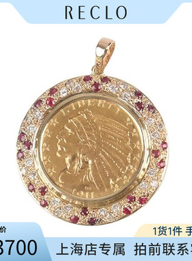 「9.5新」日本进口商品印第安金币红宝石钻石吊坠750YG/900YG时尚