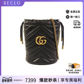 中古Gucci古驰女包A级95新Marmont马蒙包牛皮斜挎包黑色HK正品