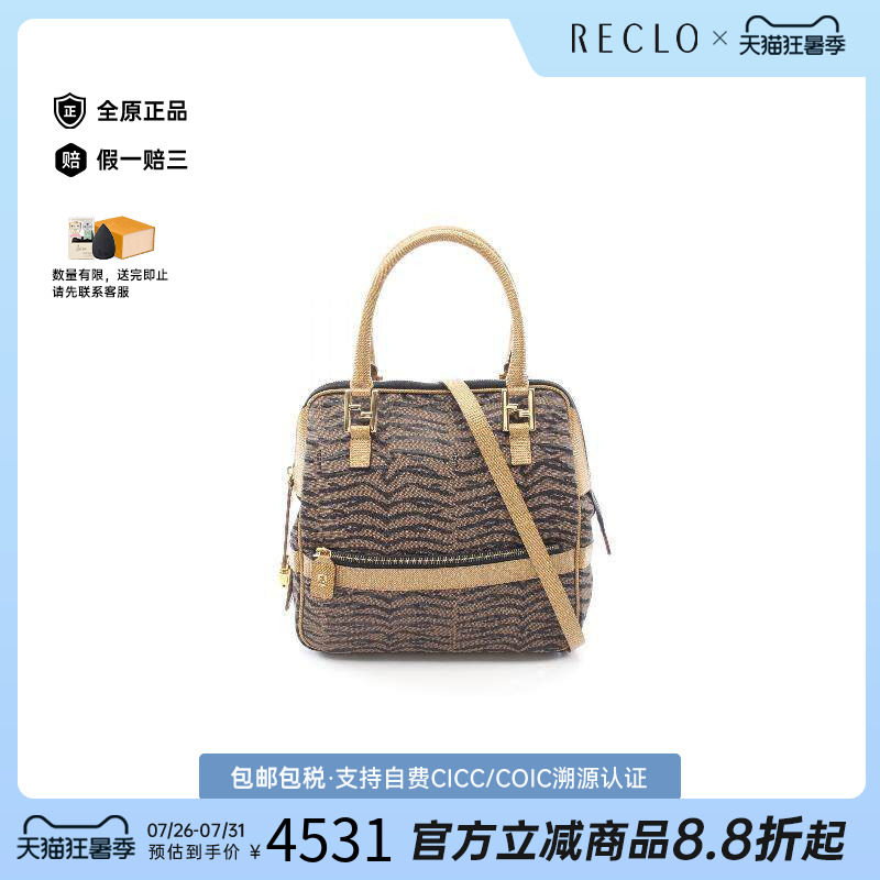 中古二奢Fendi芬迪女包A级95新Tote Bag托特包帆布斜挎包棕色正品