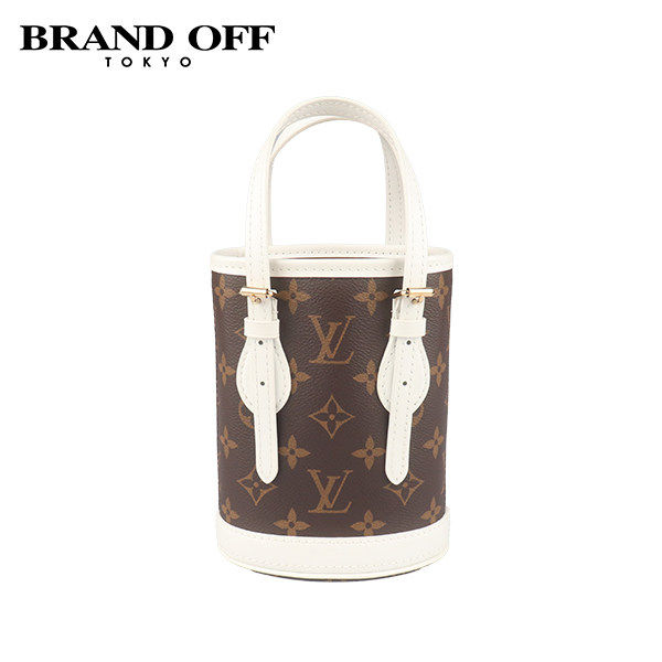 中古「9新」LV(路易威登)NANO BUCKET白色老花菜篮子手提斜挎包