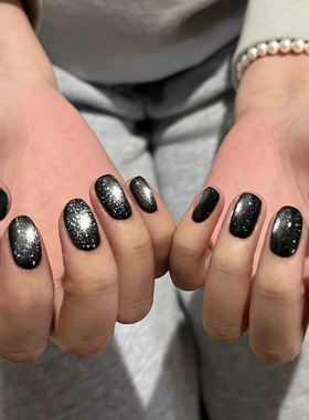 Boo黑曜石~黑色猫眼纯手工穿戴甲简约高级感显白百搭轻奢美甲短款