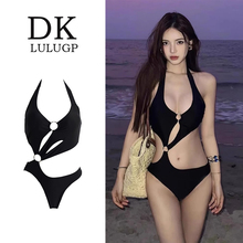 DK泳衣女高级感黑色比基尼三角连体小胸聚拢性感海边度假温泉泳装