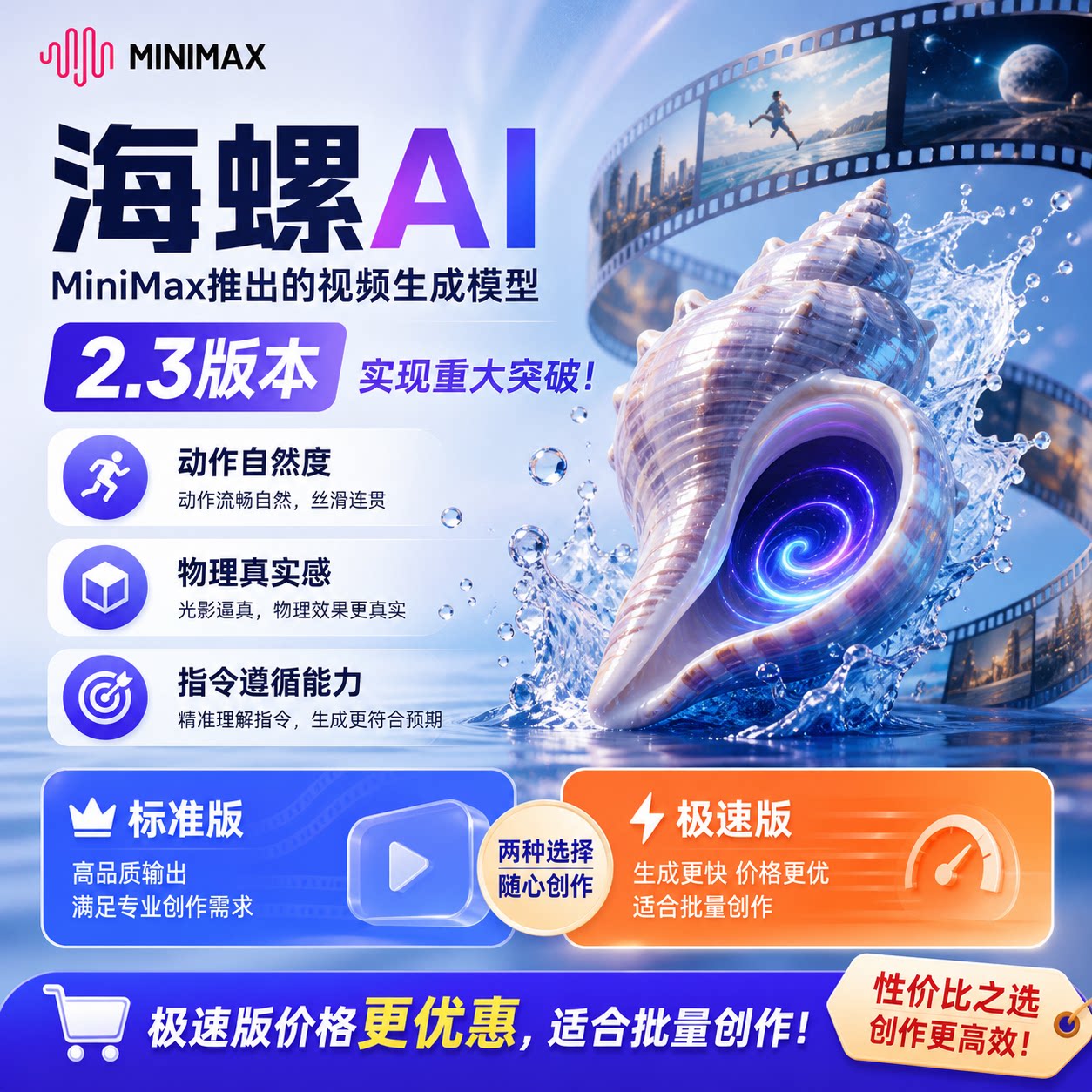 海螺AI是MiniMax推出的视频生成模型极速批量并发api无需会员图片