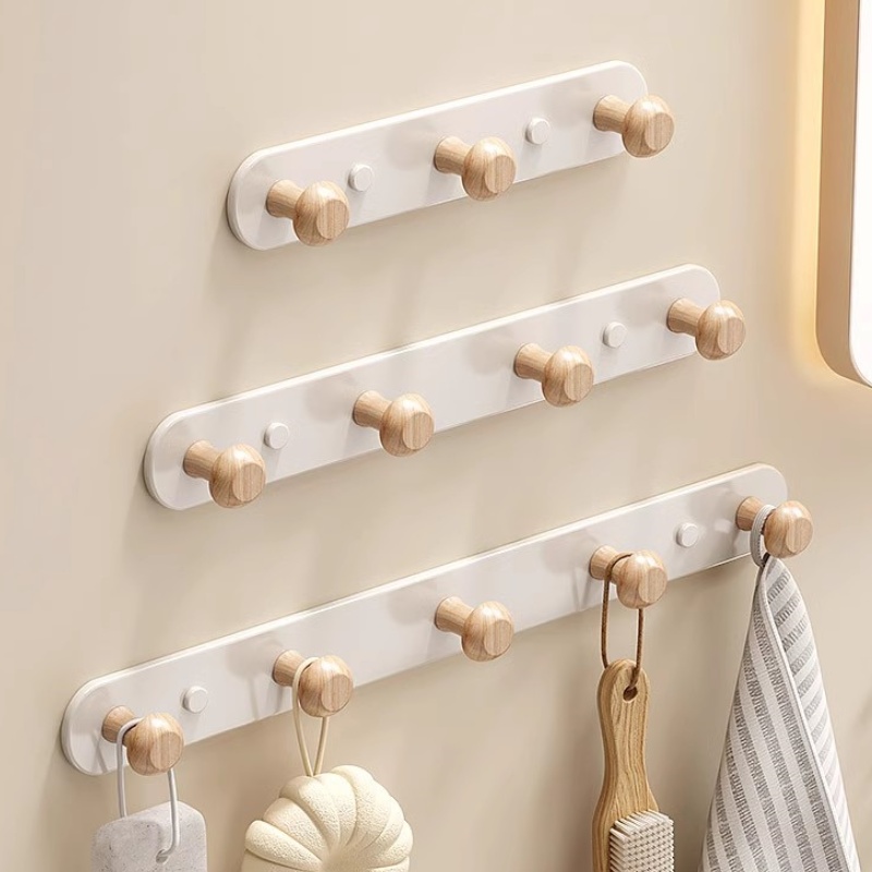 太空铝挂钩实木一排挂钩免打孔