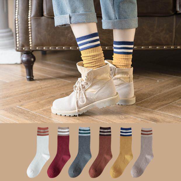 여성용 양말 중반 종아리 양말은 트렌디한 두꺼운 스타킹 봄 가을 겨울 순수 코튼 플러스 벨벳 두꺼운 여성용 하이 튜브 롱 스타킹입니다