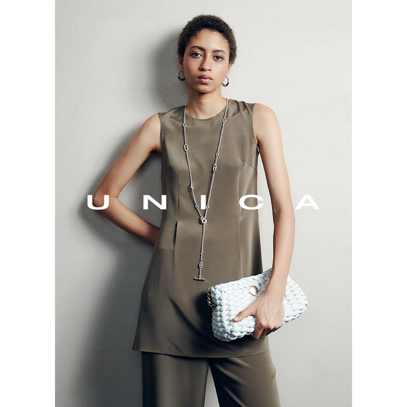 UNICA/INS博主同款_22姆米重磅弹力抗皱真丝_侧开叉ji简气质套装