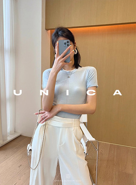 【惊喜五折】UNICA/立体撞色_凉感醋酸棉_透气设计针织T恤