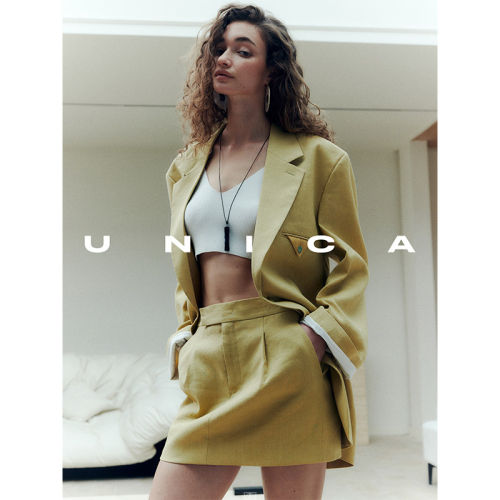 UNICA/Ins时髦_意大利干爽挺括汉麻羊毛不对称口袋西装