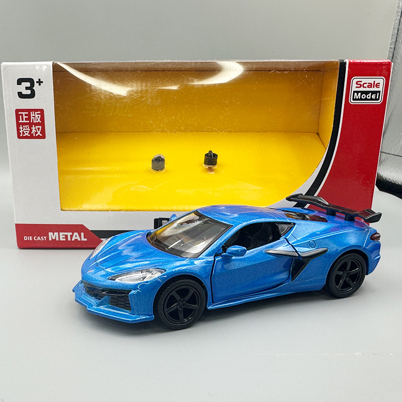 马珂垯五寸雪佛兰克尔维特Z06合金汽车模型回力开门玩具仿真跑车