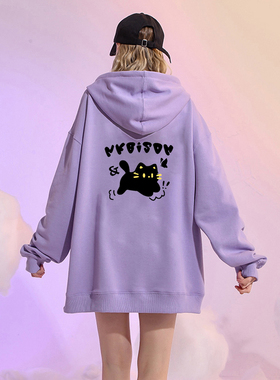 CP紫色2025新款潮牌春秋款连帽套头长袖卫衣女宽松外套上衣ins