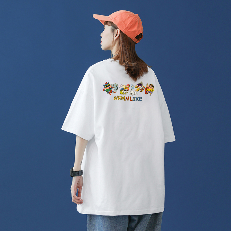 卡通印花纯棉白色短袖t恤女