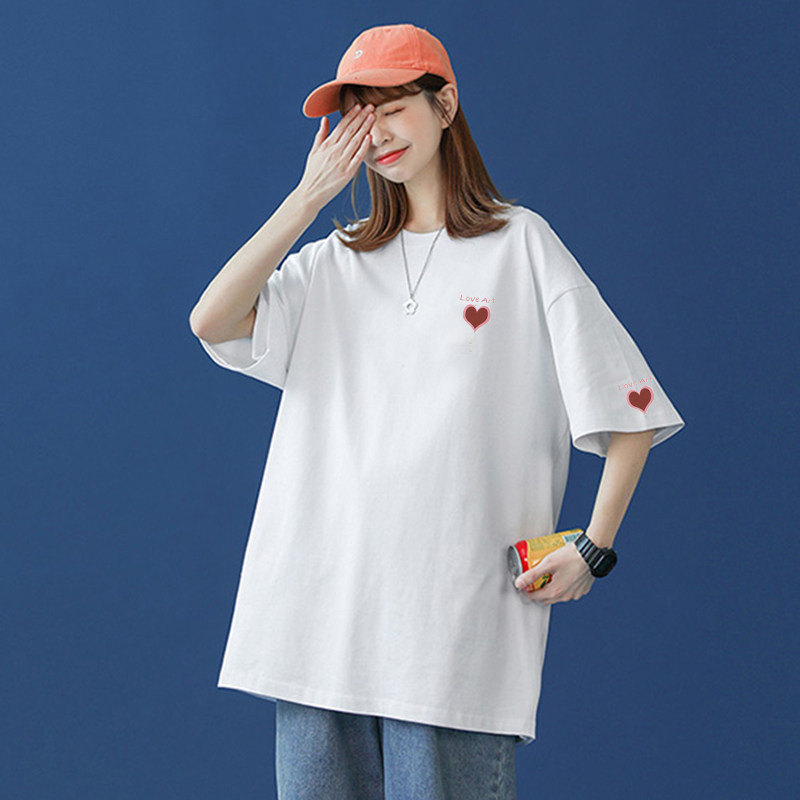 CP夏季纯棉爱心印花短袖T恤女图片