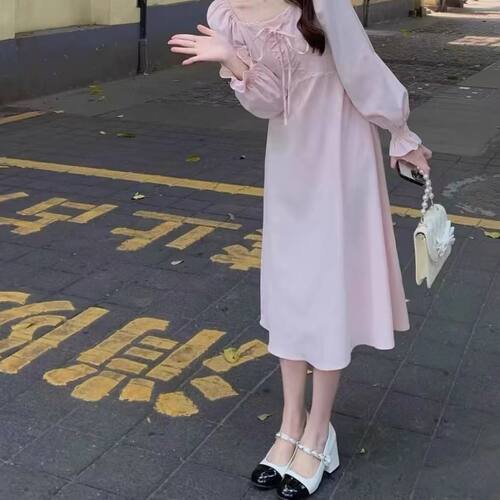 公主风高跟玛丽珍小皮鞋女2025年夏季新款圆头一字带珍珠粗跟单鞋