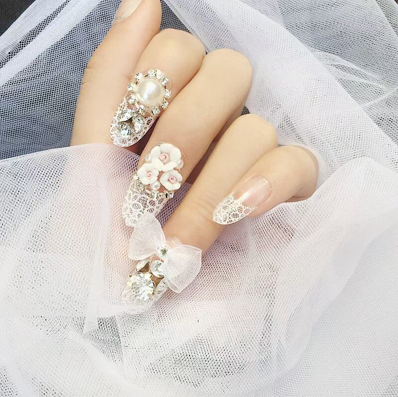新娘甲婚纱结婚指甲贴美甲成品甲片假指甲可拆卸穿戴