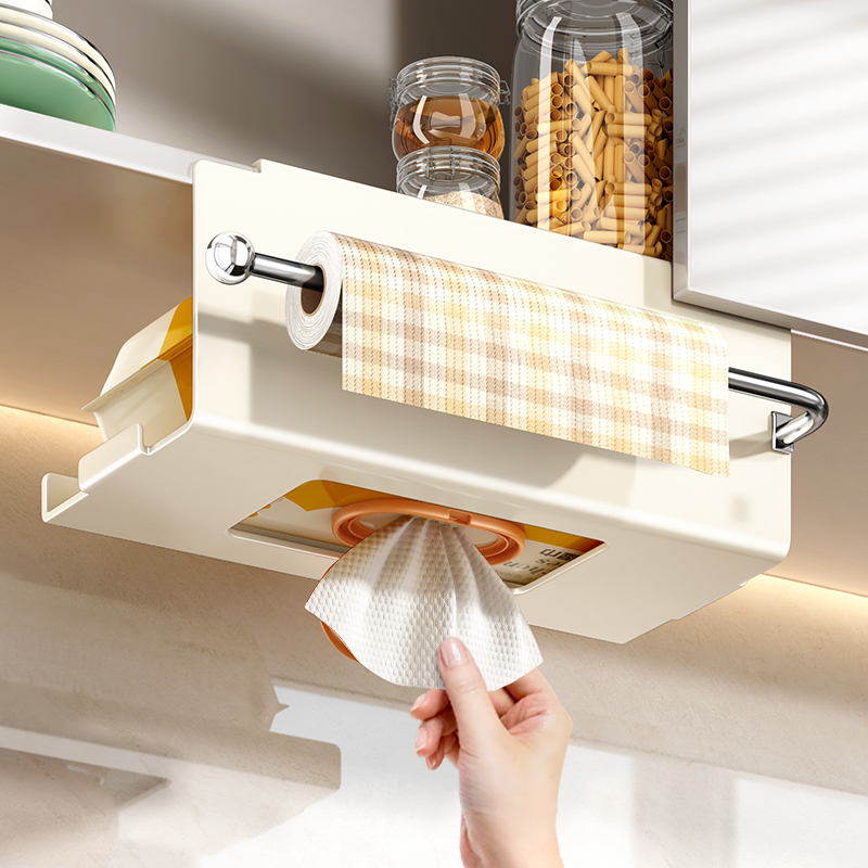 厨房湿巾收纳盒纸巾架子吊柜倒挂抽纸盒收纳抹布纸挂架橱柜卷纸架
