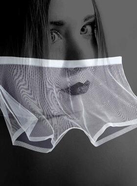 夏季男士内裤男冰丝轻薄透气平角裤个性印花透明网纱速干四角裤头