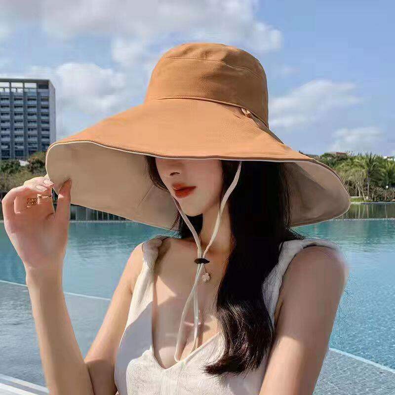 长款大檐黑胶渔夫帽遮脸防晒帽子女夏防紫外线遮阳帽可折叠太阳帽