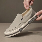 新款 低帮透气休闲懒人鞋 韩版 男士 潮板鞋 2026春季 时尚 一脚蹬帆布鞋