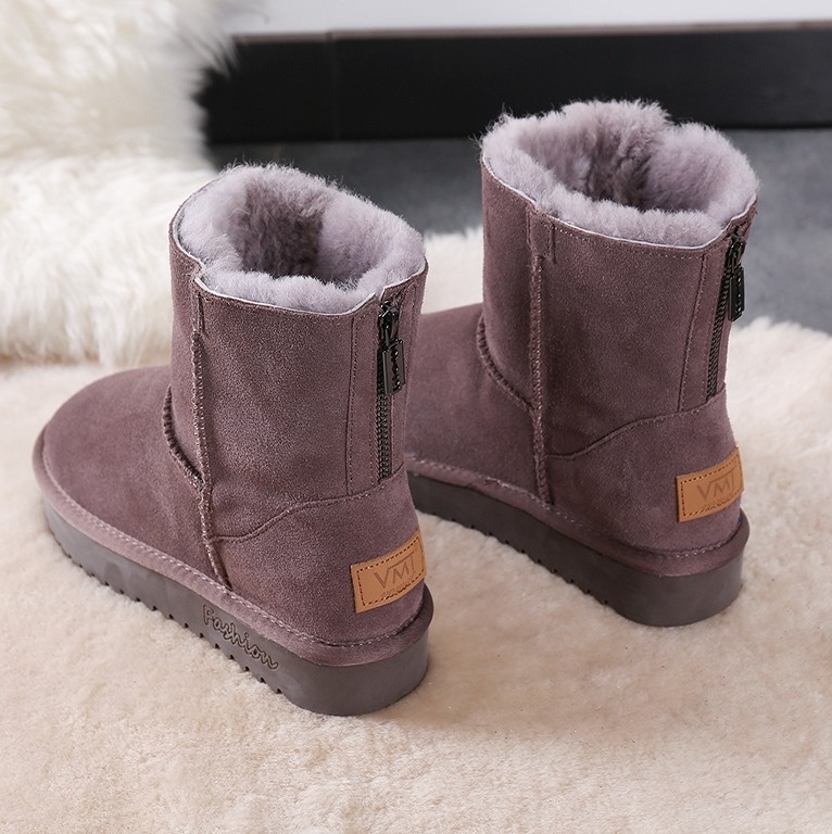 情侣款羊毛雪地靴后拉链保暖棉鞋