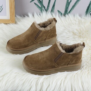 冬季低帮男士全羊毛雪地靴2025新款皮毛一体加厚保暖防滑懒人棉鞋