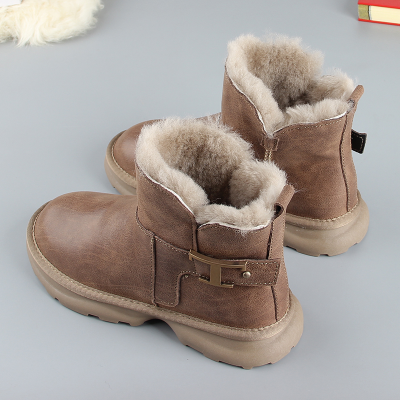 防水牛皮雪地靴女羊毛保暖棉鞋