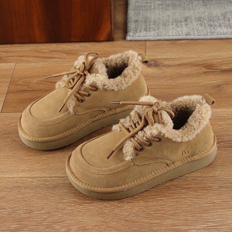 时尚低帮系带雪地靴女2025毛毛鞋