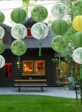 2025新款绿色纸灯笼挂饰端午节日幼儿园氛围场景布置装饰立柱宫灯