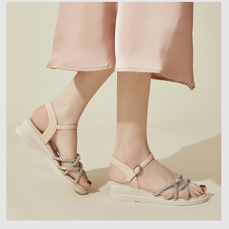 厚底凉鞋女夏季2024新款仙女风坡跟沙滩鞋一字带凉鞋女外穿