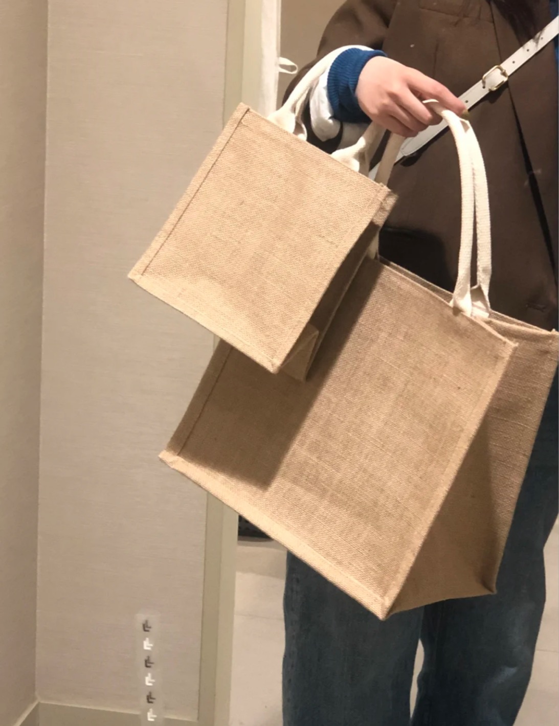 无印良品麻布袋muji麻袋改造妈咪包内胆烫画手拿包diy