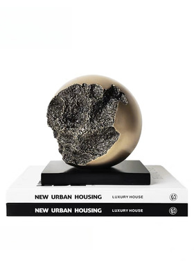 现代简约古铜色几何球摆件书镇样板房售楼处书房客厅软装饰品