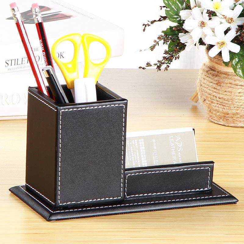 定制雅皮仕 创意PU笔筒 时尚皮革多功能桌面办公收纳笔盒