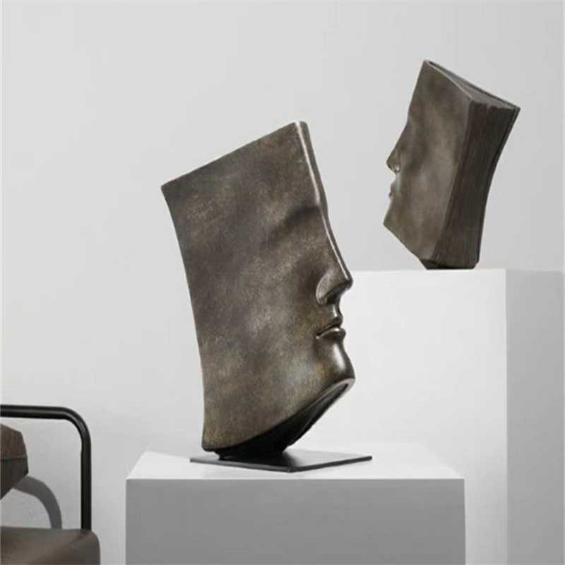 现代简约几何创意古铜色人脸人像书形摆件样板房售楼处软装饰品,家居饰品,装饰摆件,淘宝优惠券,粉丝福利购,淘宝优惠卷
