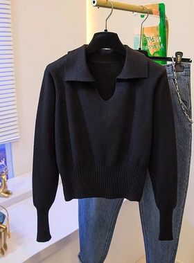 秋冬季小个子设计感毛衣内搭上衣韩版灰色polo领针织打底衫女装